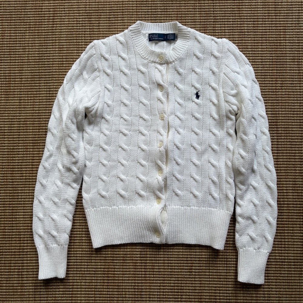 White Cable Knit Cardigan Sweater - Ralph Lauren - Picture 3 of 7